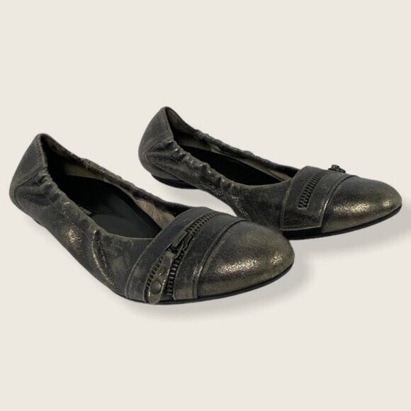 Paul Green Gunmetal Townend Metallic Flats Zipper Almond Toe Size 8 Ballerina - Picture 1 of 8